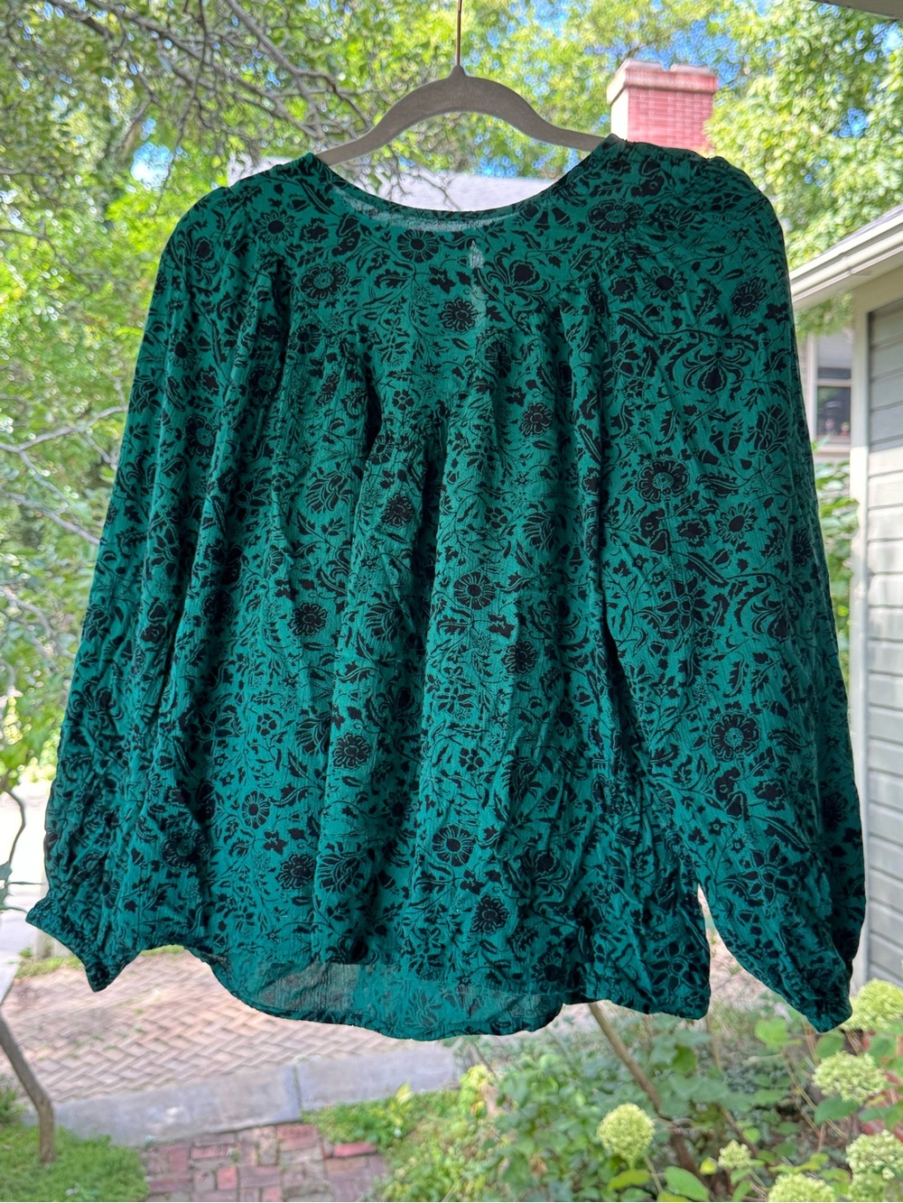 Knox Rose Teal and Black Floral Peasant Blouse